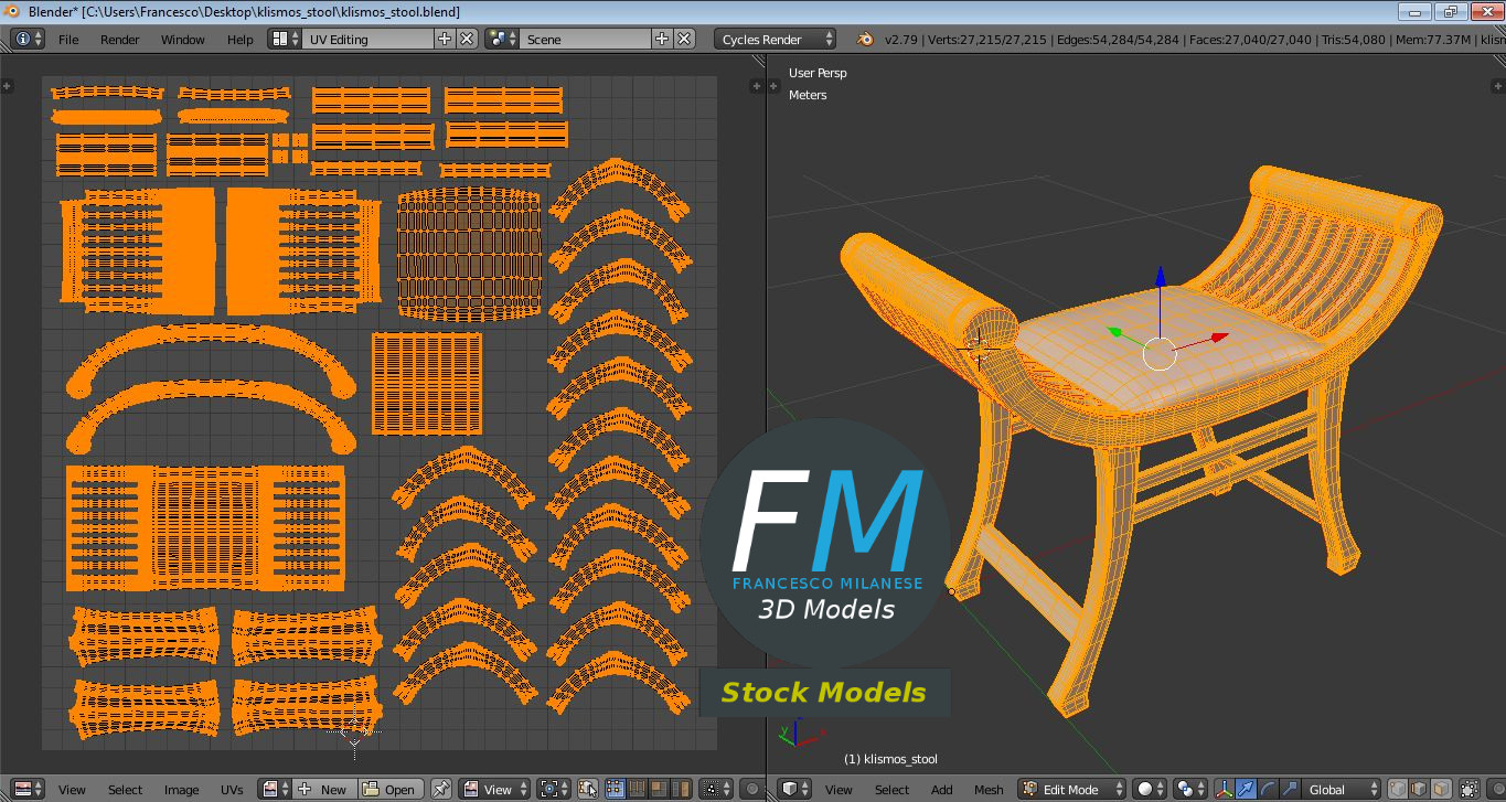 3D-Modell - Klismos-Hocker - 10