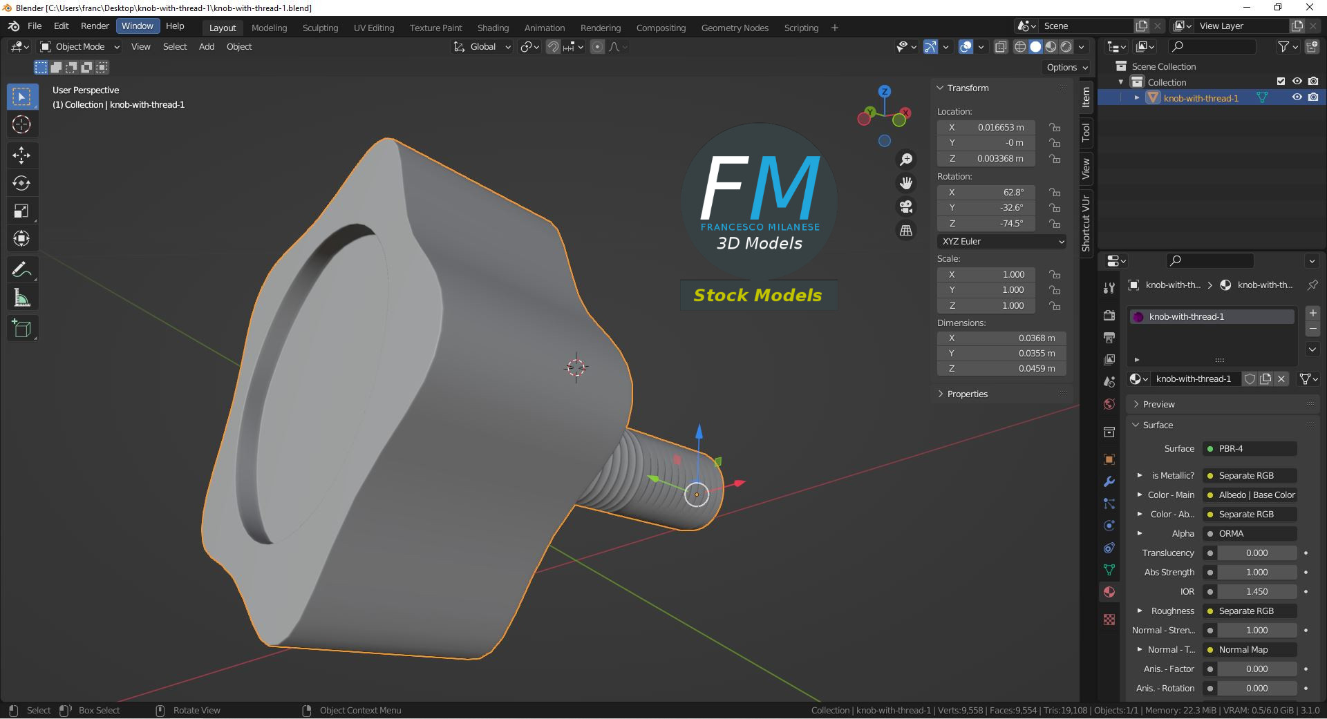 3D-Modell - Gewinde-Bedienknopf - 09