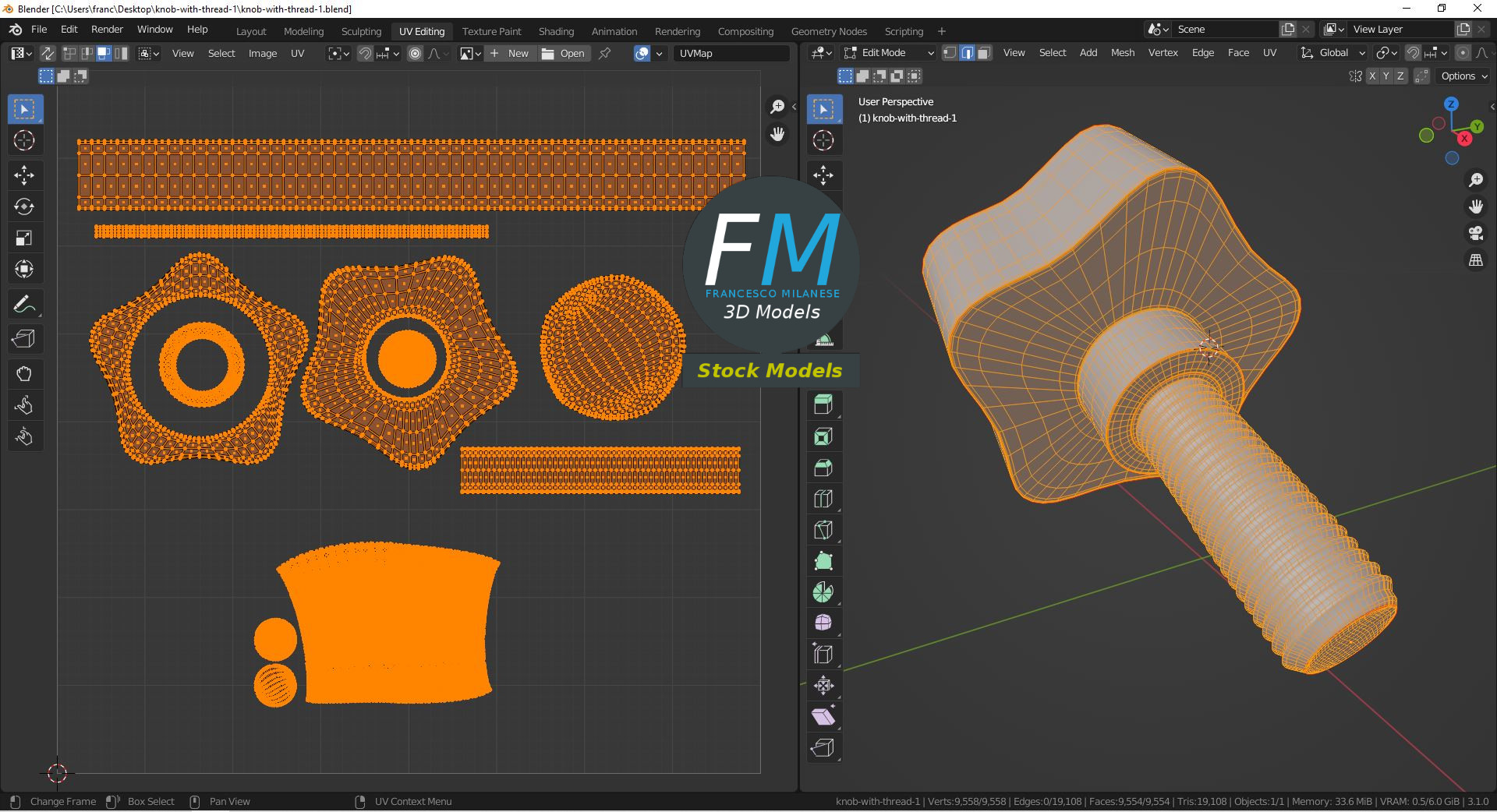 3D-Modell - Gewinde-Bedienknopf - 10
