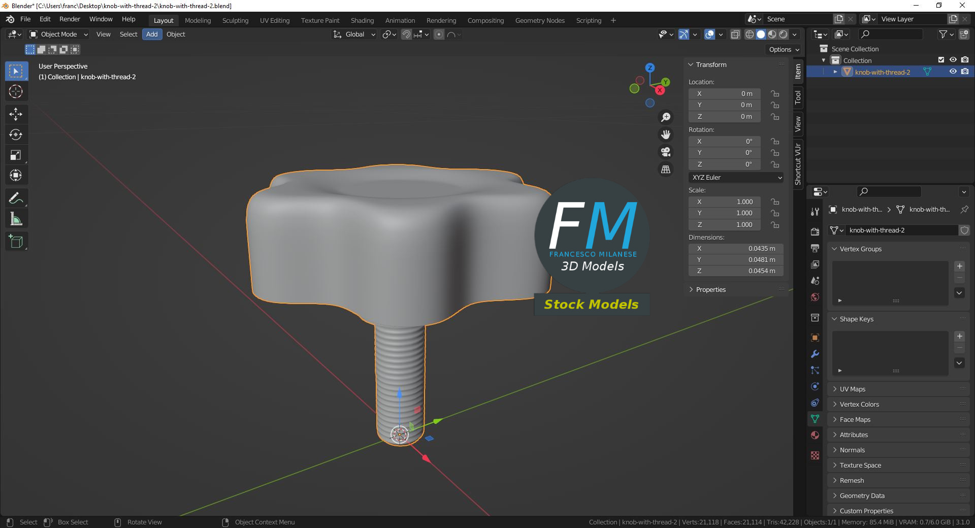 3D-Modell - Sterngriff mit Gewindebolzen - 09