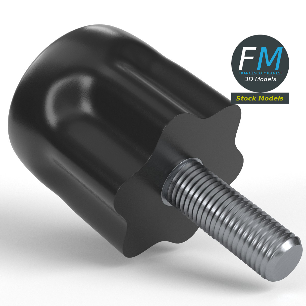 3D-Modell - Geriffelter Drehknopf mit Gewindebolzen - 01