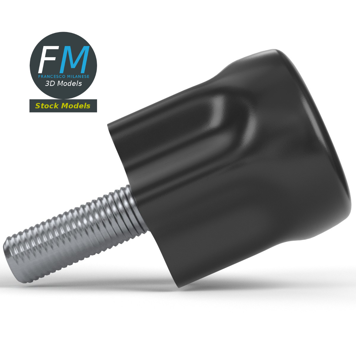 3D-Modell - Geriffelter Drehknopf mit Gewindebolzen - 03