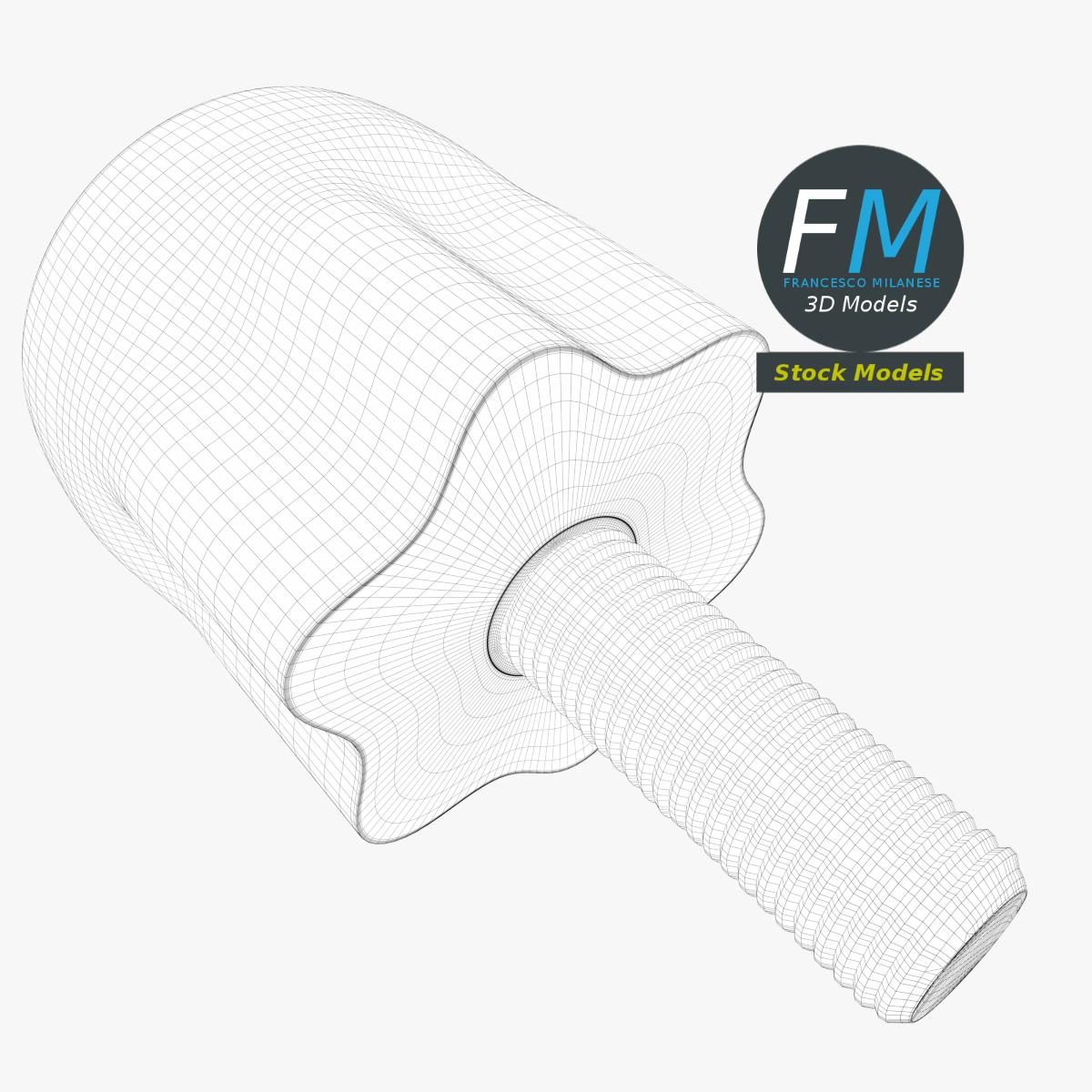 3D-Modell - Geriffelter Drehknopf mit Gewindebolzen - 07