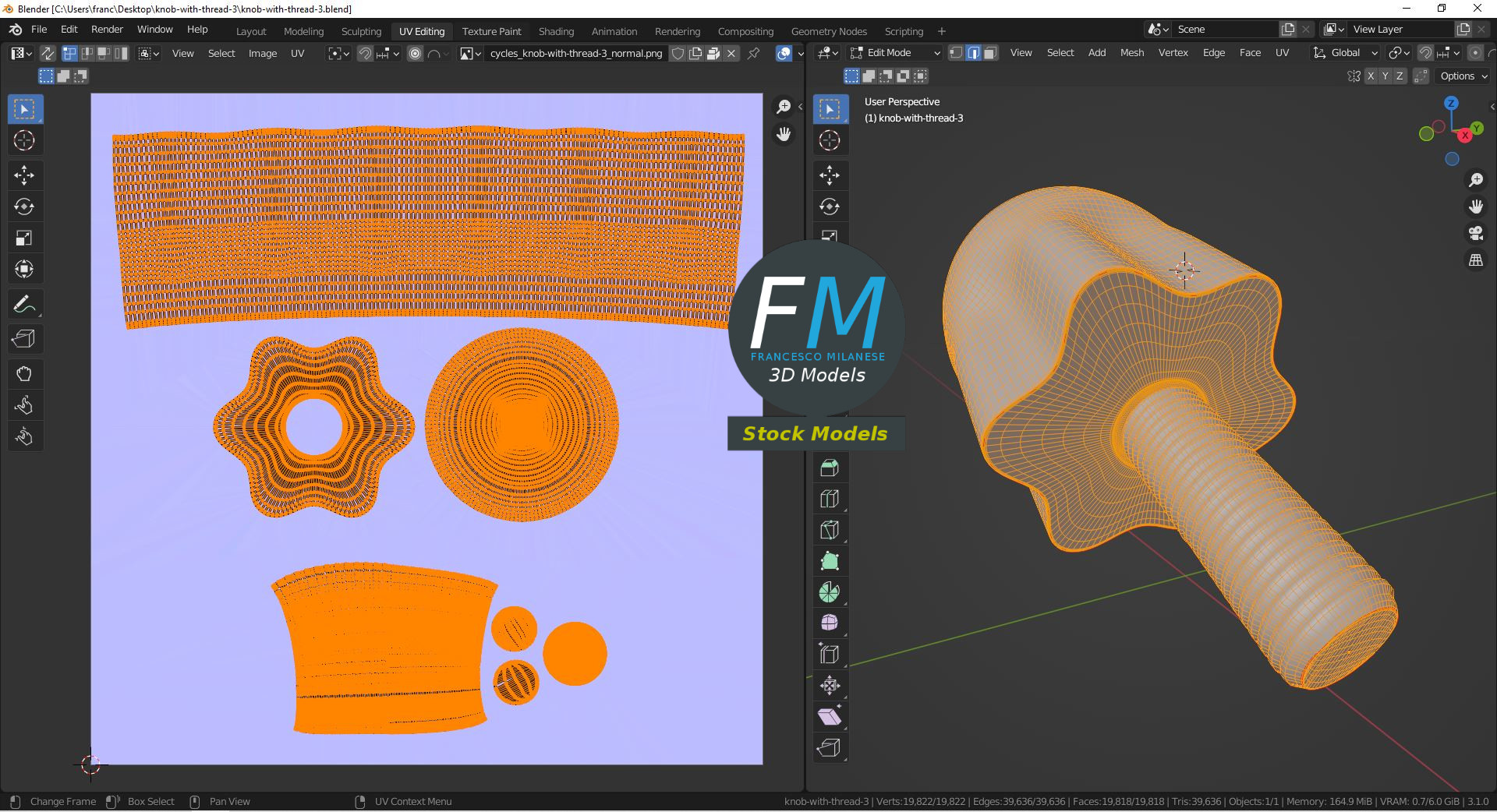 3D-Modell - Geriffelter Drehknopf mit Gewindebolzen - 10