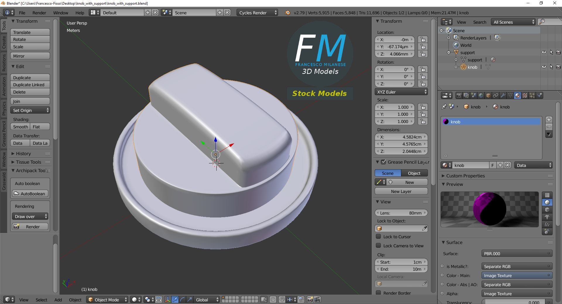 3D-Modell - Drehknopf mit Halterung - 09