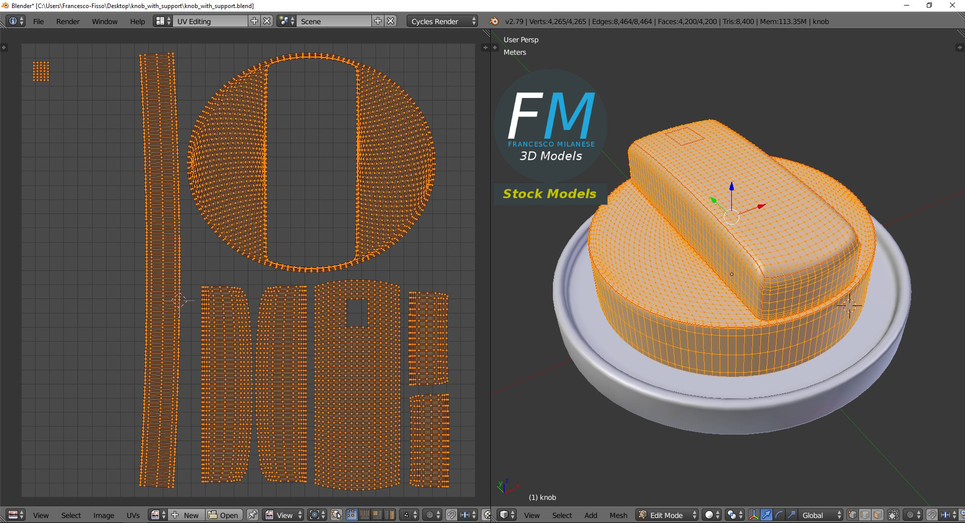 3D-Modell - Drehknopf mit Halterung - 10