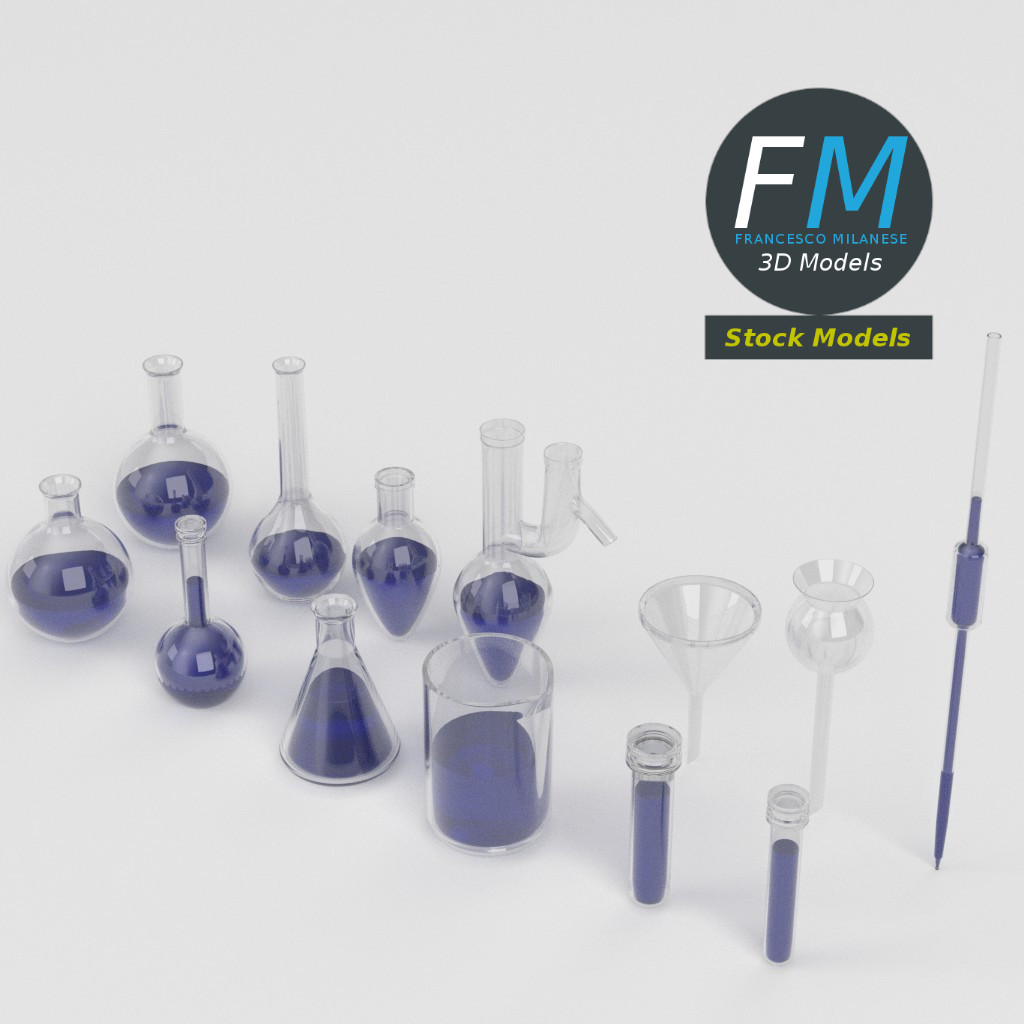 3D-Modell - Labor-Glasgeräte-Set - 01