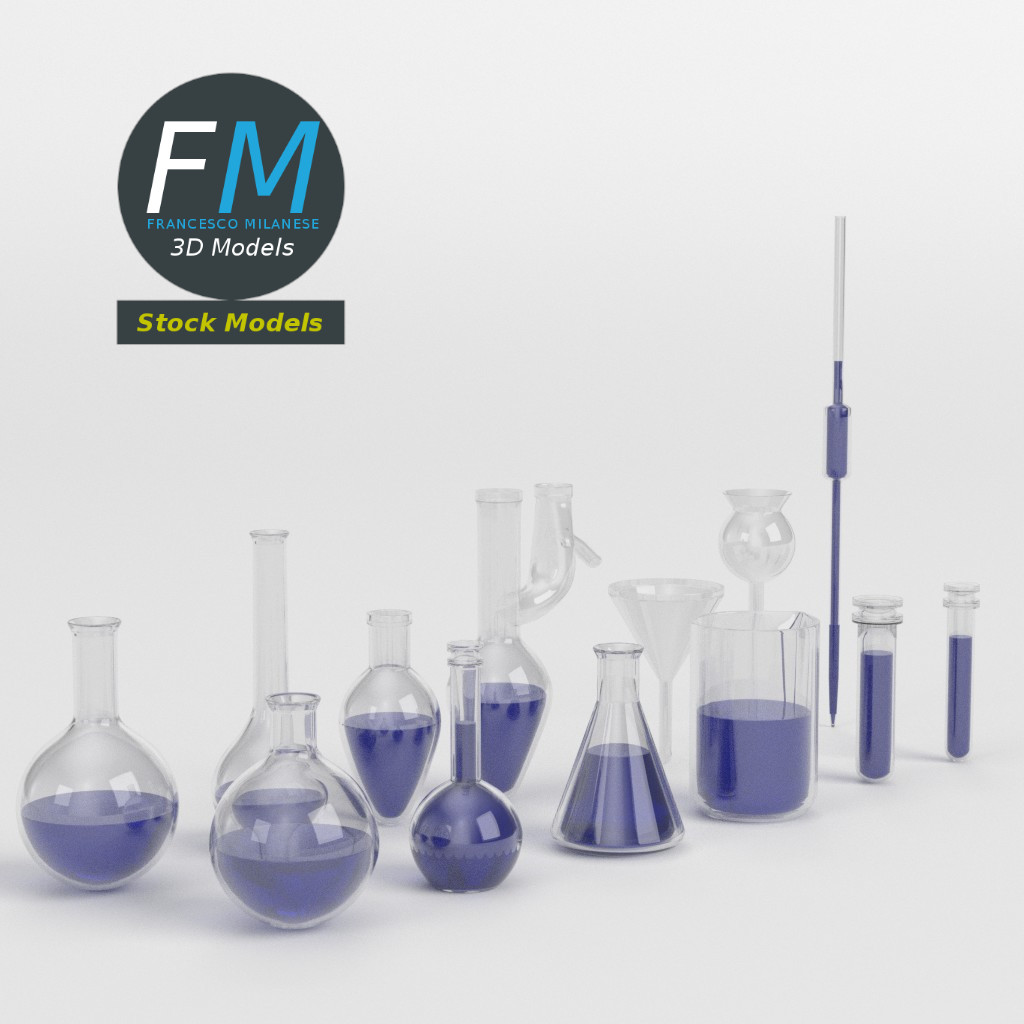 3D-Modell - Labor-Glasgeräte-Set - 02