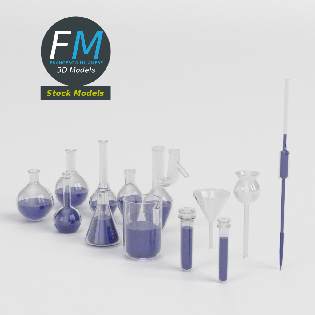 3D-Modell - Labor-Glasgeräte-Set - 03