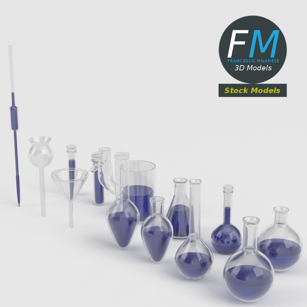 3D-Modell - Labor-Glasgeräte-Set - 04