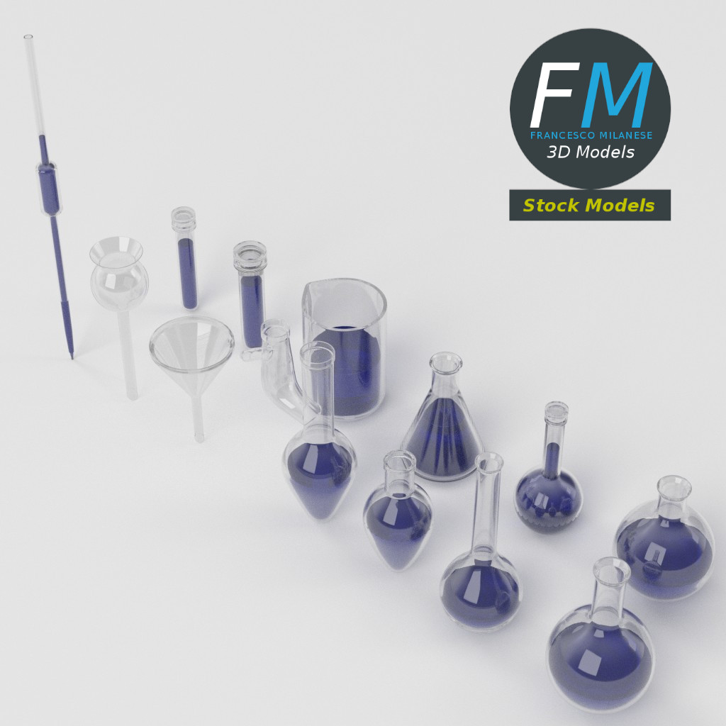 3D-Modell - Labor-Glasgeräte-Set - 05