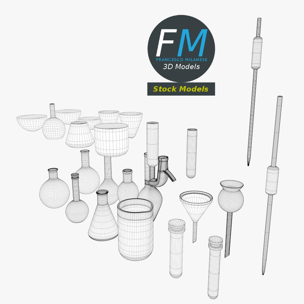 3D-Modell - Labor-Glasgeräte-Set - 08