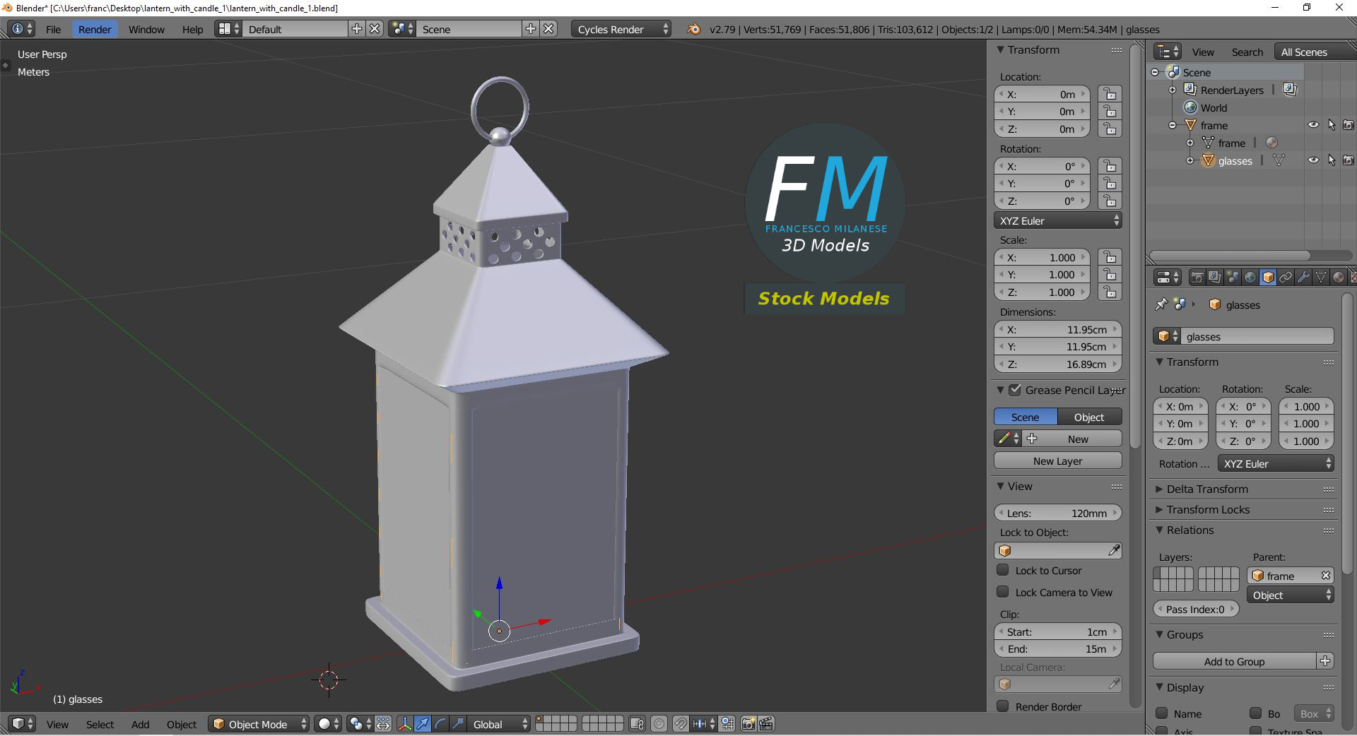 3D-Modell - Laterne mit Kerze - 09