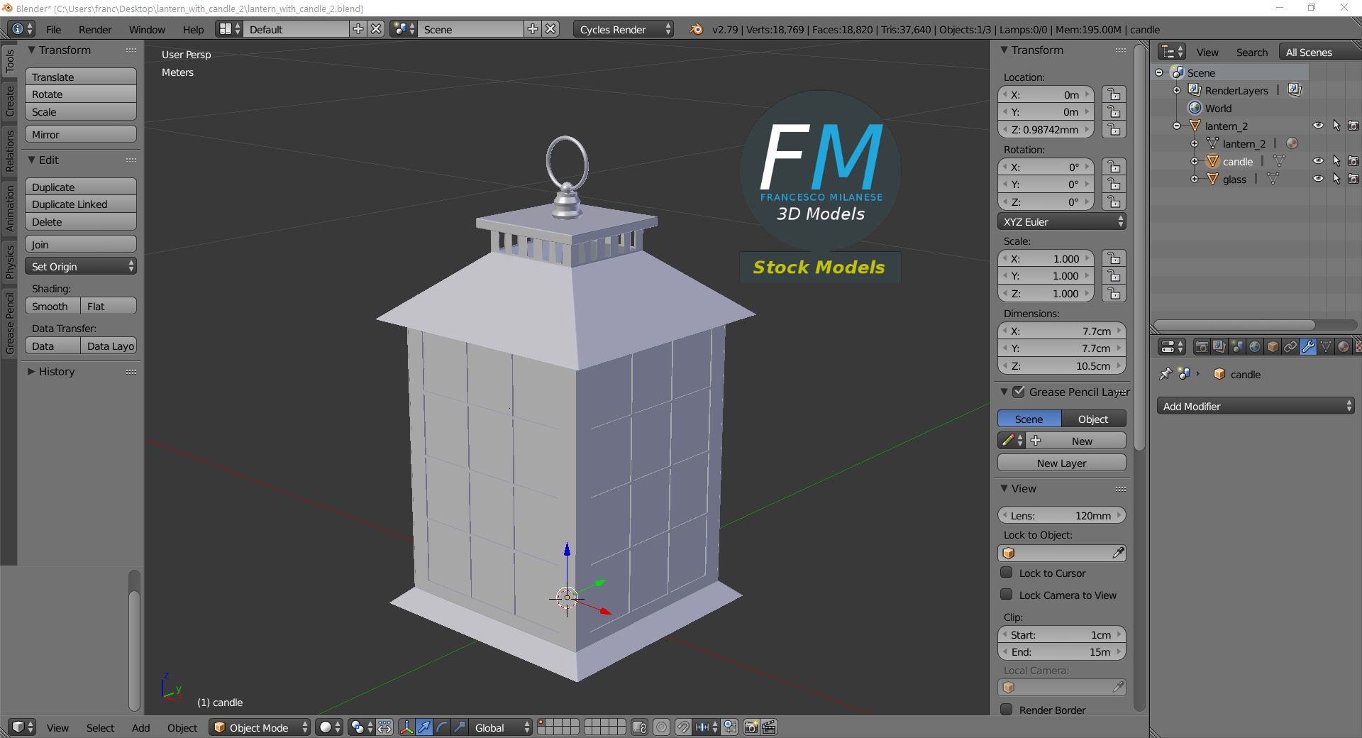 3D-Modell - Laterne mit Kerze - 09