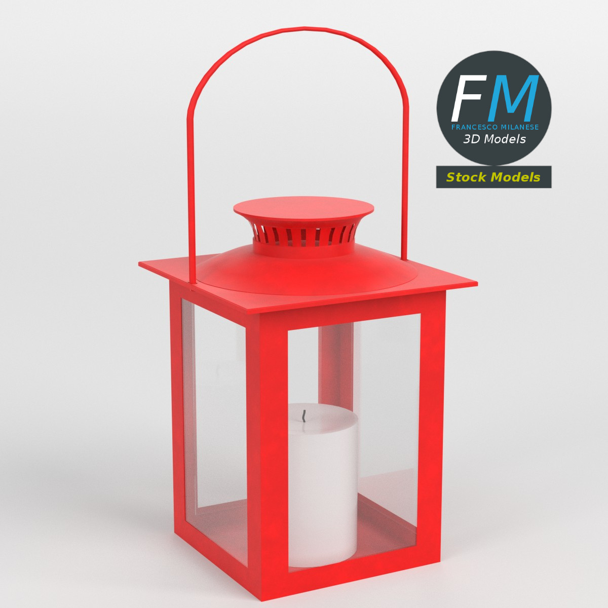 3D-Modell - Rote Laterne mit Kerze - 01
