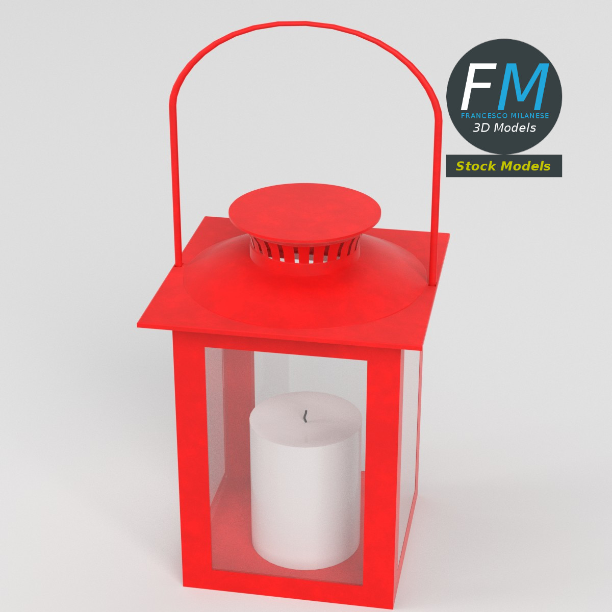 3D-Modell - Rote Laterne mit Kerze - 02