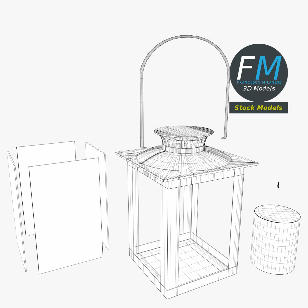 3D-Modell - Rote Laterne mit Kerze - 08