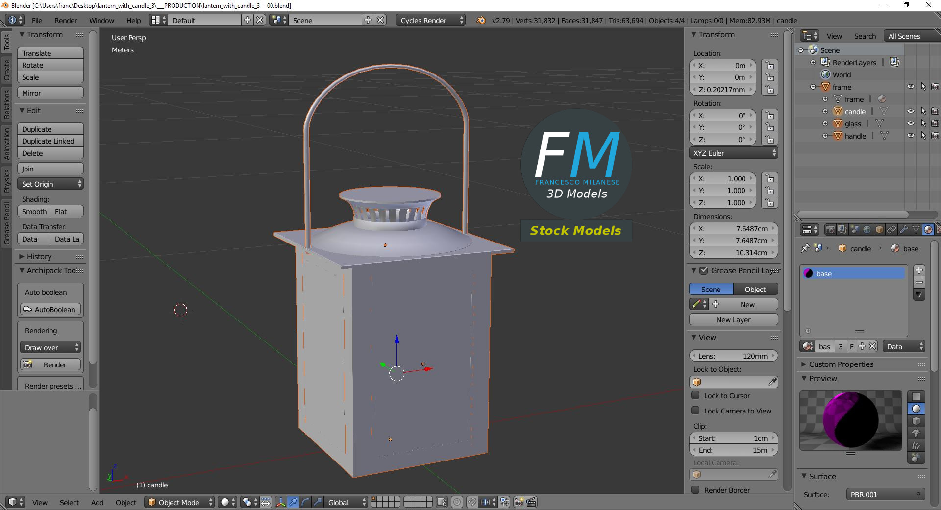 3D-Modell - Rote Laterne mit Kerze - 09