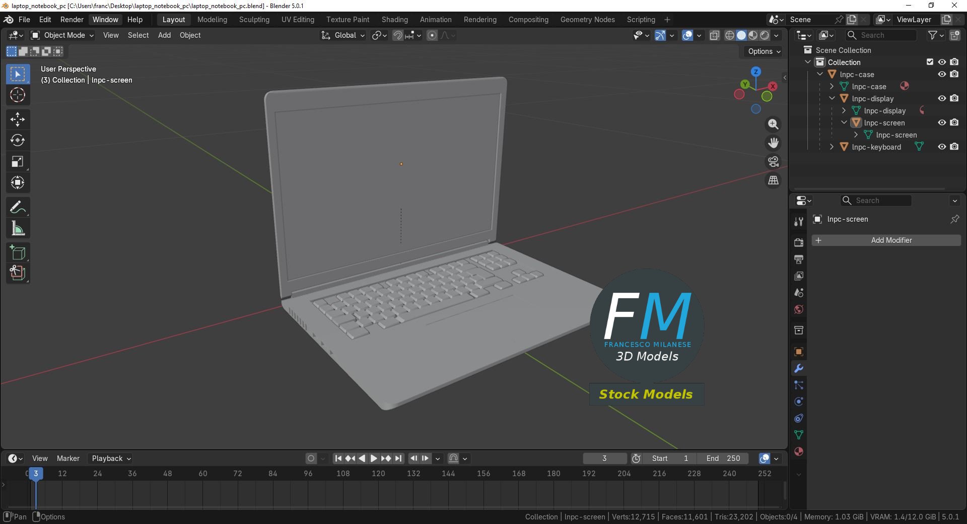 3D-Modell - Schlanker Laptop - 09