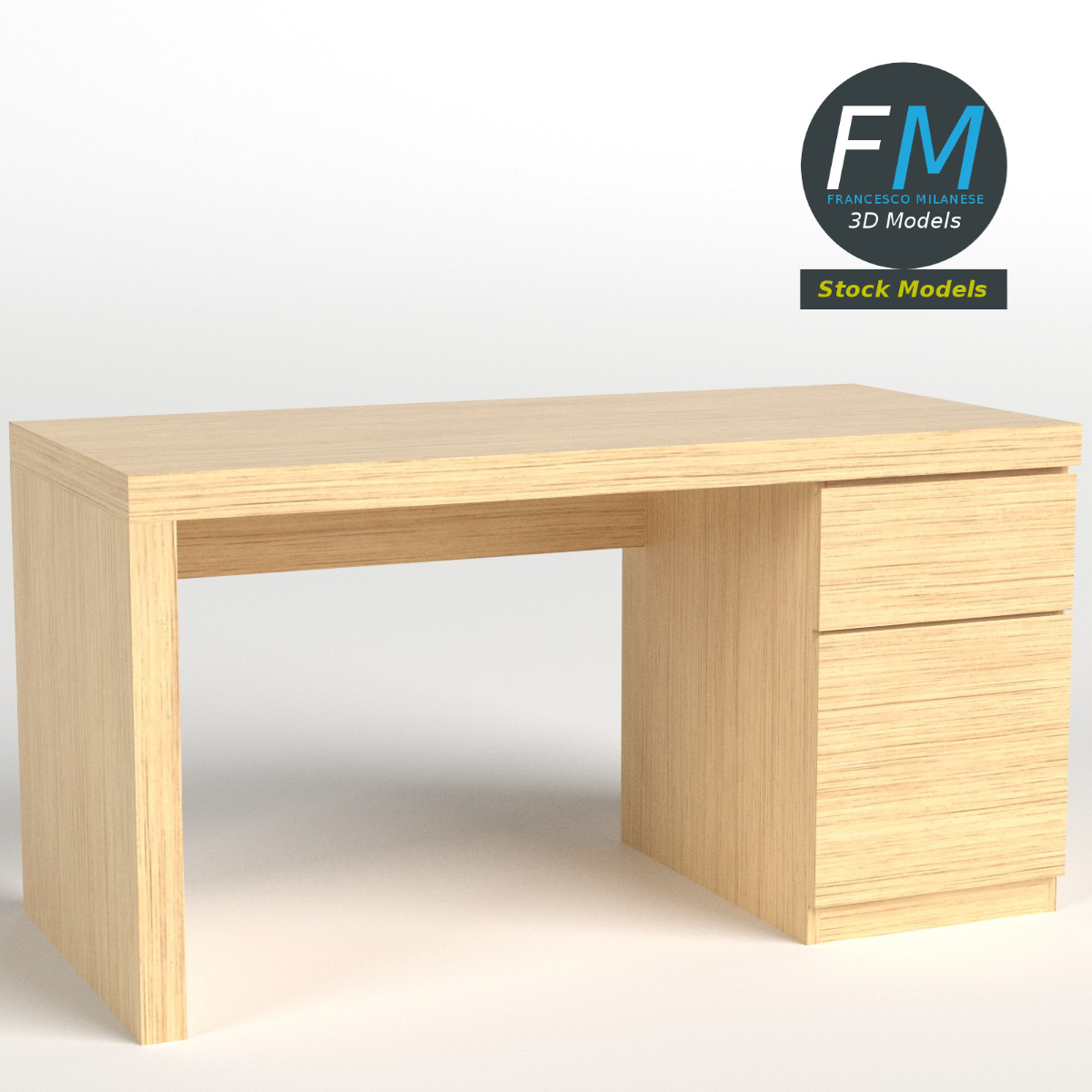 3D-Modell - Großer Holzschreibtisch - 01