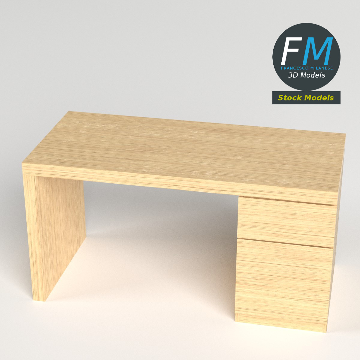 3D-Modell - Großer Holzschreibtisch - 02