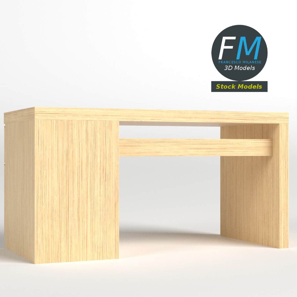 3D-Modell - Großer Holzschreibtisch - 03