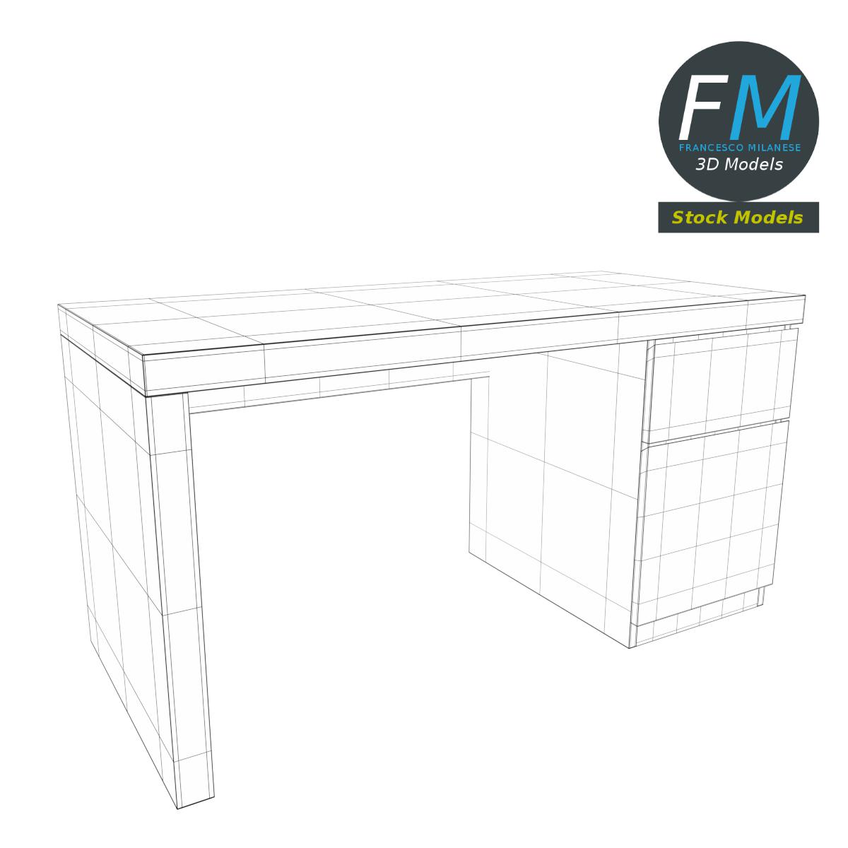 3D-Modell - Großer Holzschreibtisch - 07