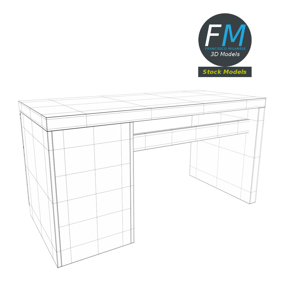 3D-Modell - Großer Holzschreibtisch - 08