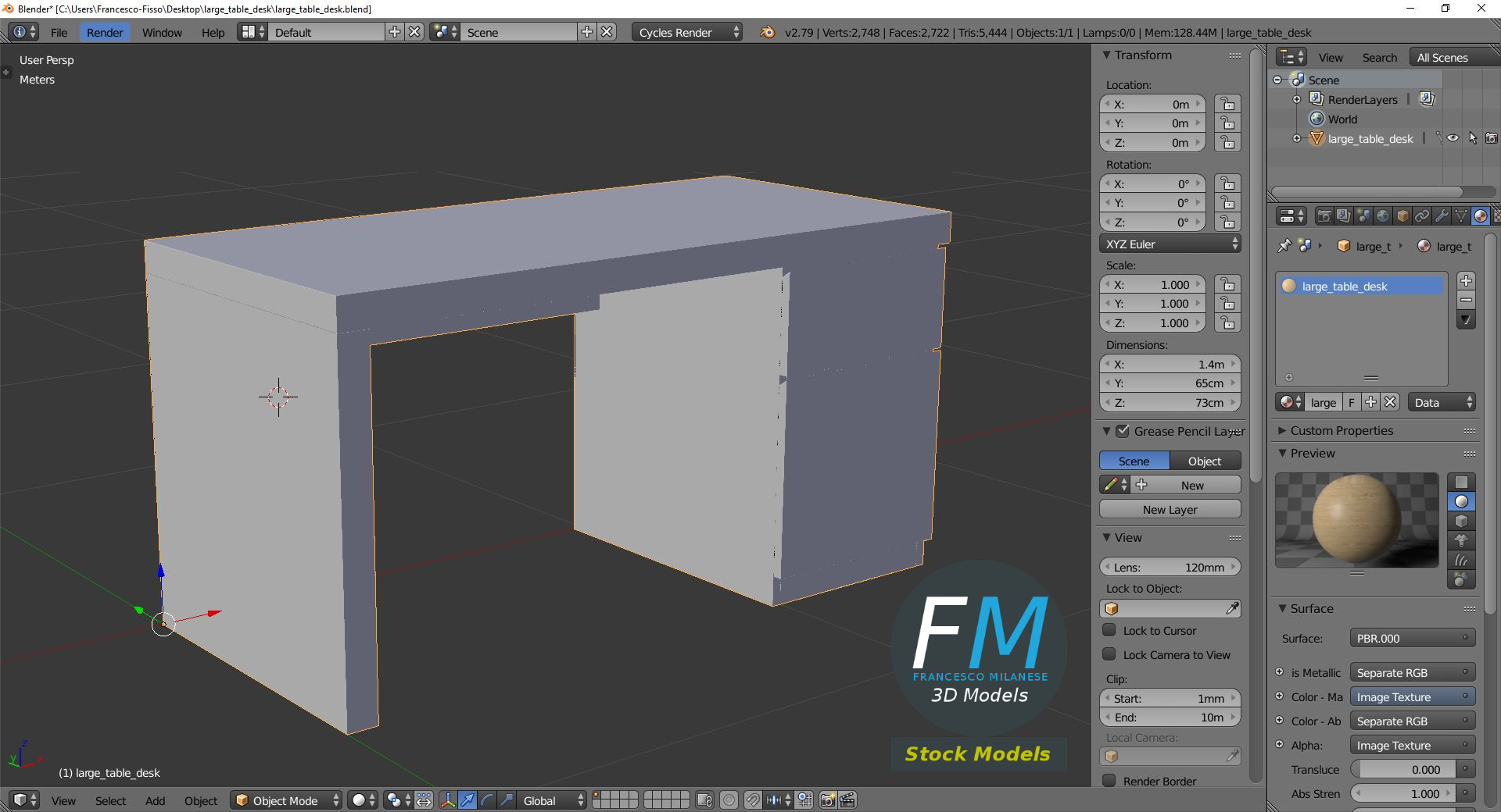 3D-Modell - Großer Holzschreibtisch - 09