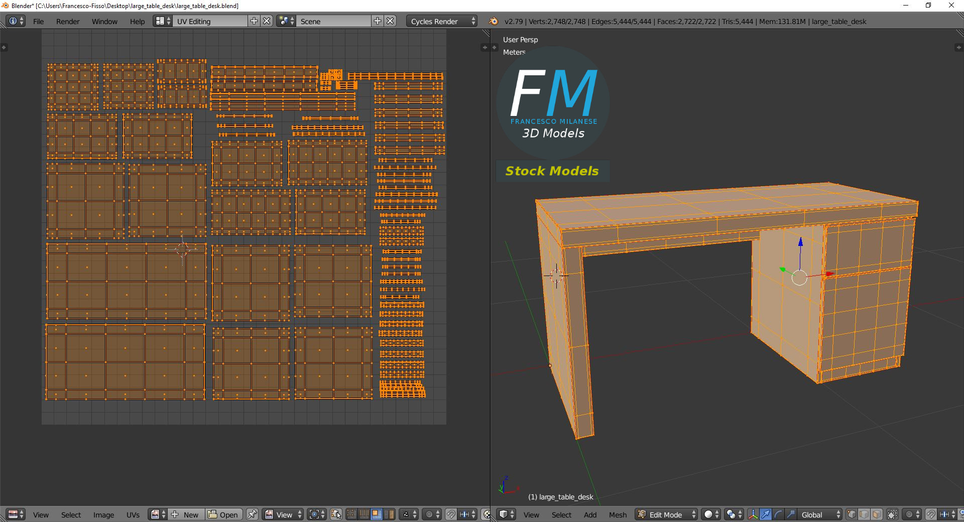 3D-Modell - Großer Holzschreibtisch - 10