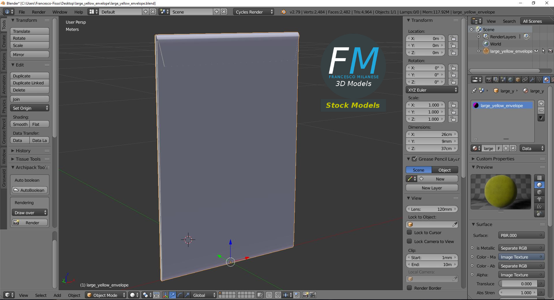 3D-Modell - Großer Gelber Briefumschlag - 09