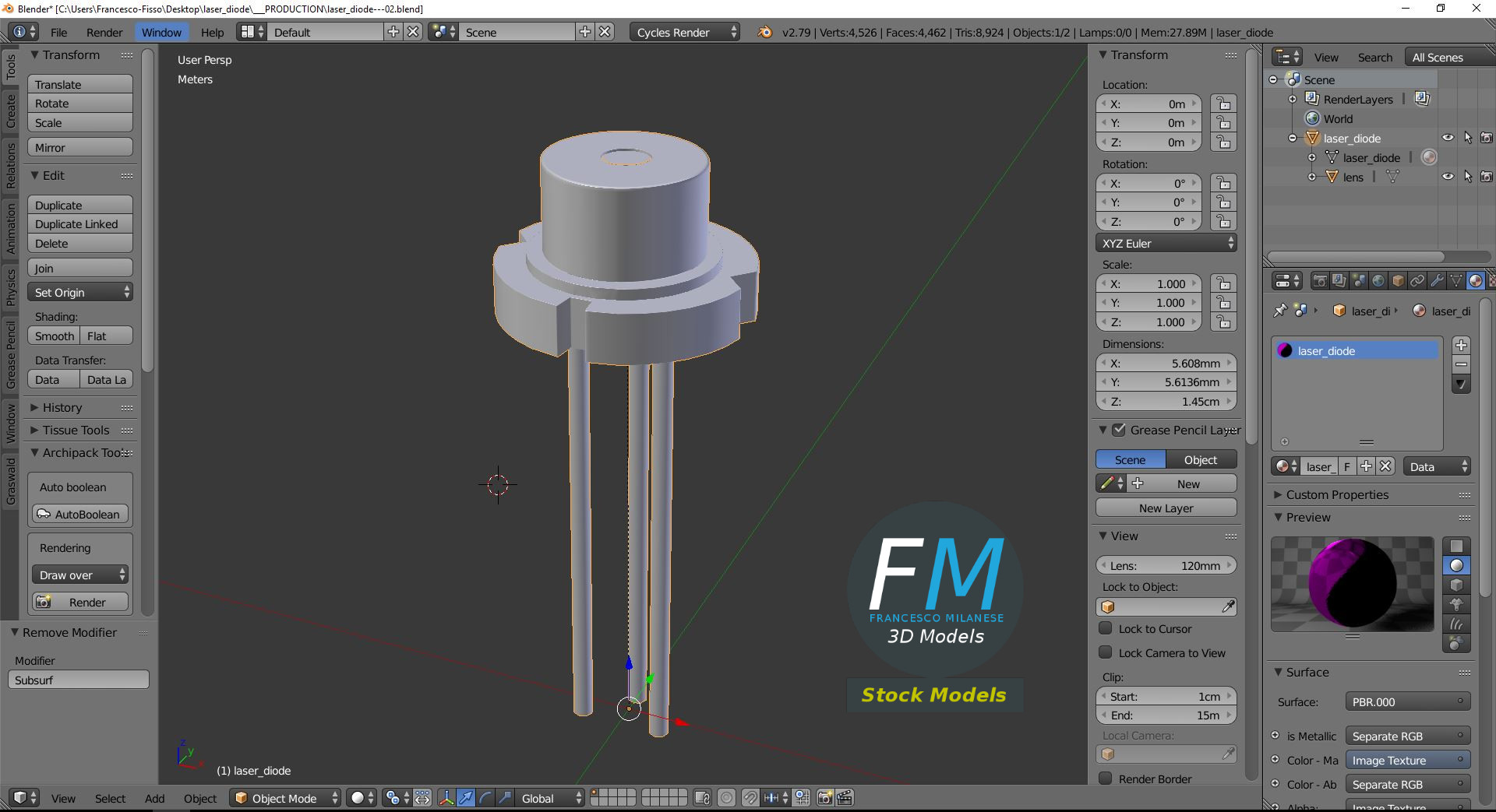 3D-Modell - Laserdiode mit Linse - 09