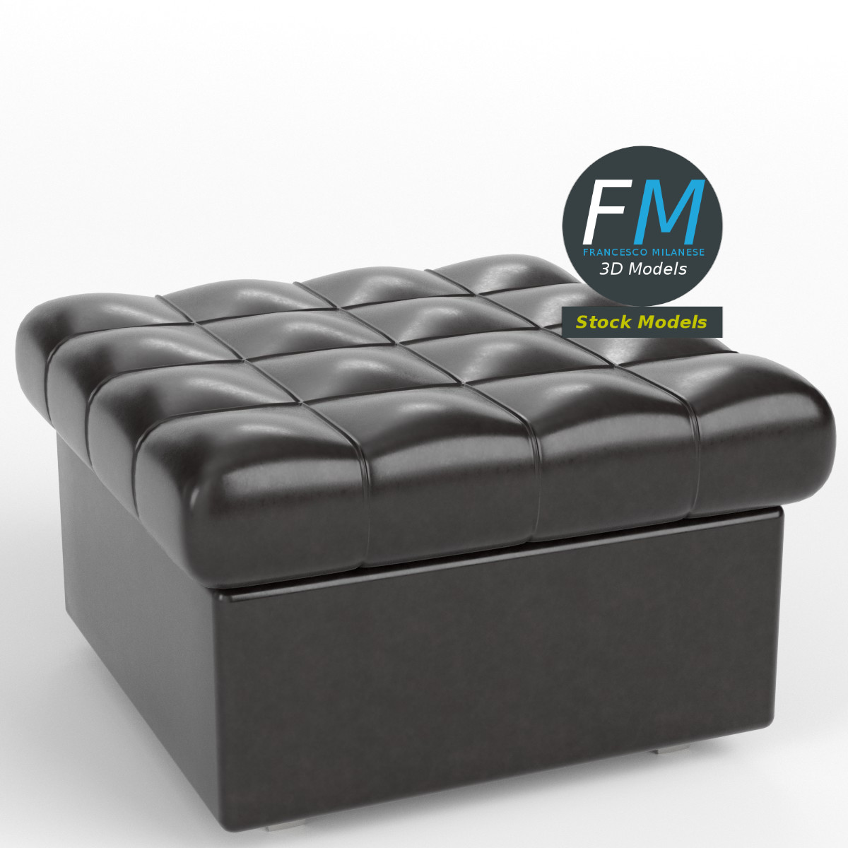 3D-Modell - Leder-Pouf mit Polster - 01