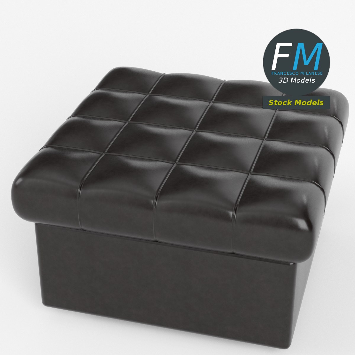 3D-Modell - Leder-Pouf mit Polster - 02