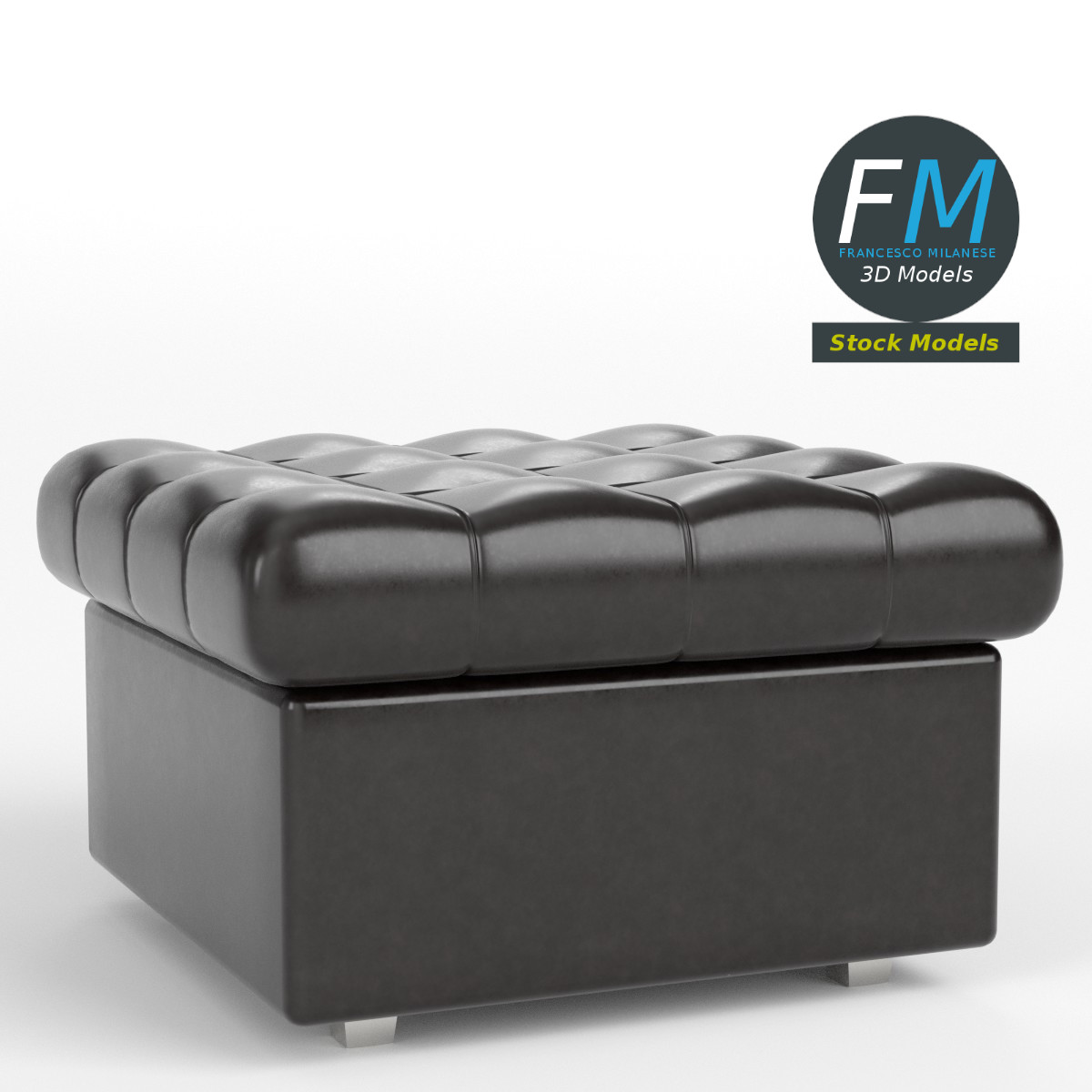 3D-Modell - Leder-Pouf mit Polster - 03