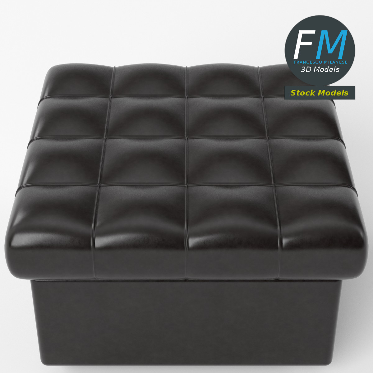 3D-Modell - Leder-Pouf mit Polster - 05