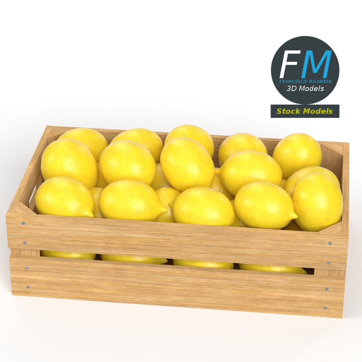 3D-Modell - Zitronen in Holzkiste - 02