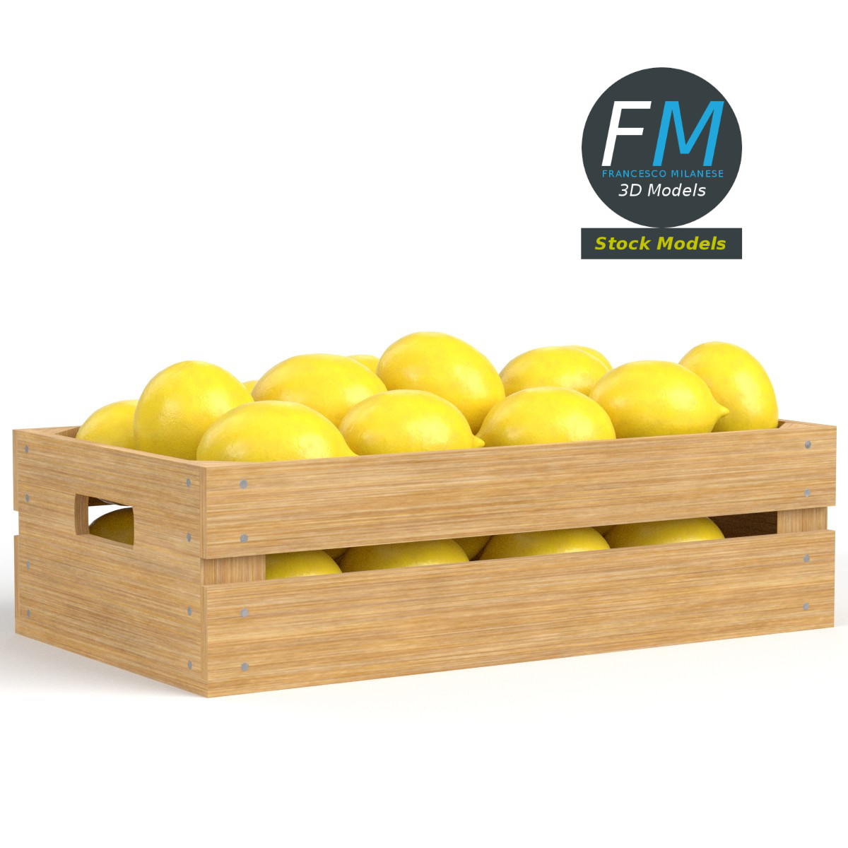 3D-Modell - Zitronen in Holzkiste - 03