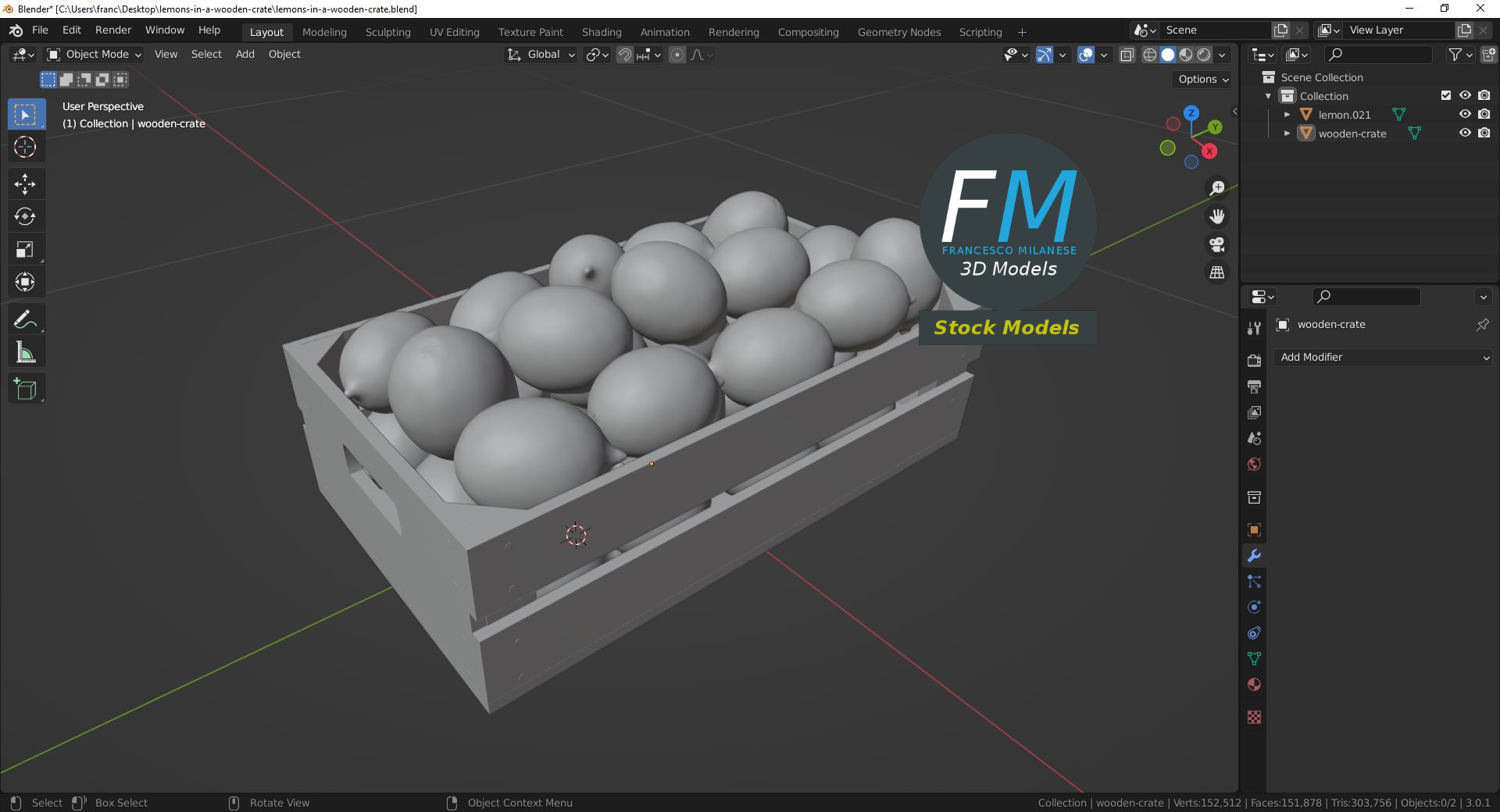 3D-Modell - Zitronen in Holzkiste - 09