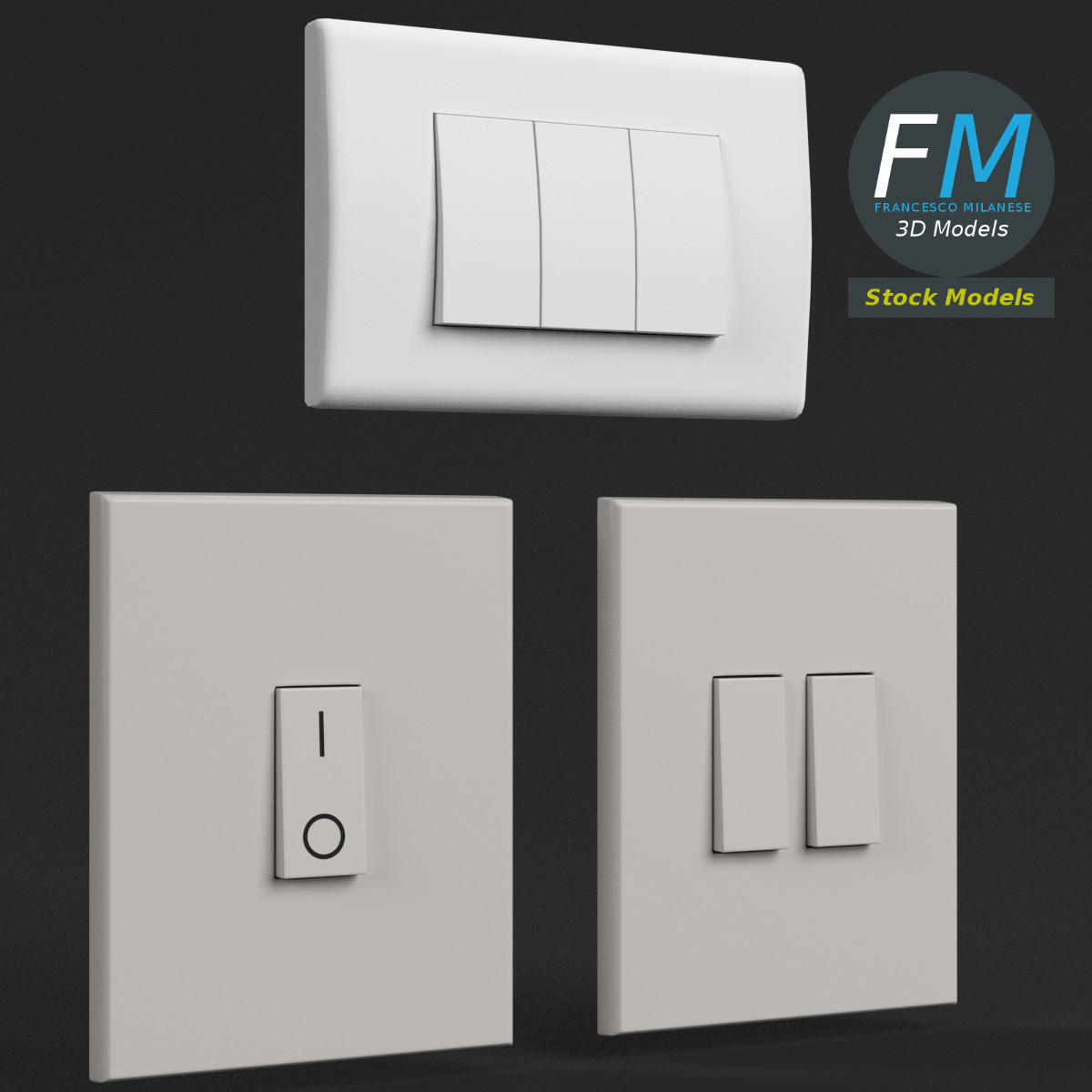 3D-Modell - Lichtschalter-Set - 01