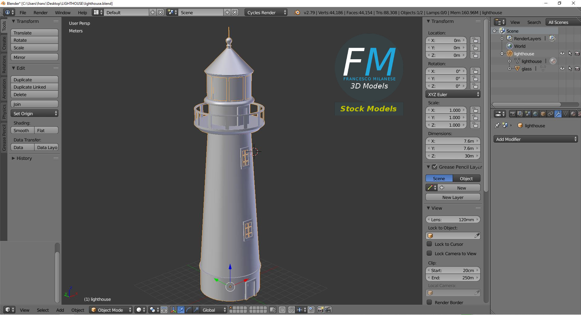 3D-Modell - Rot-Weißer Leuchtturm - 09