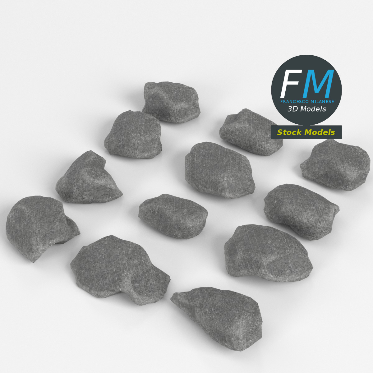 3D-Modell - Kalksteinfelsen und Kieselsteine Set - 01