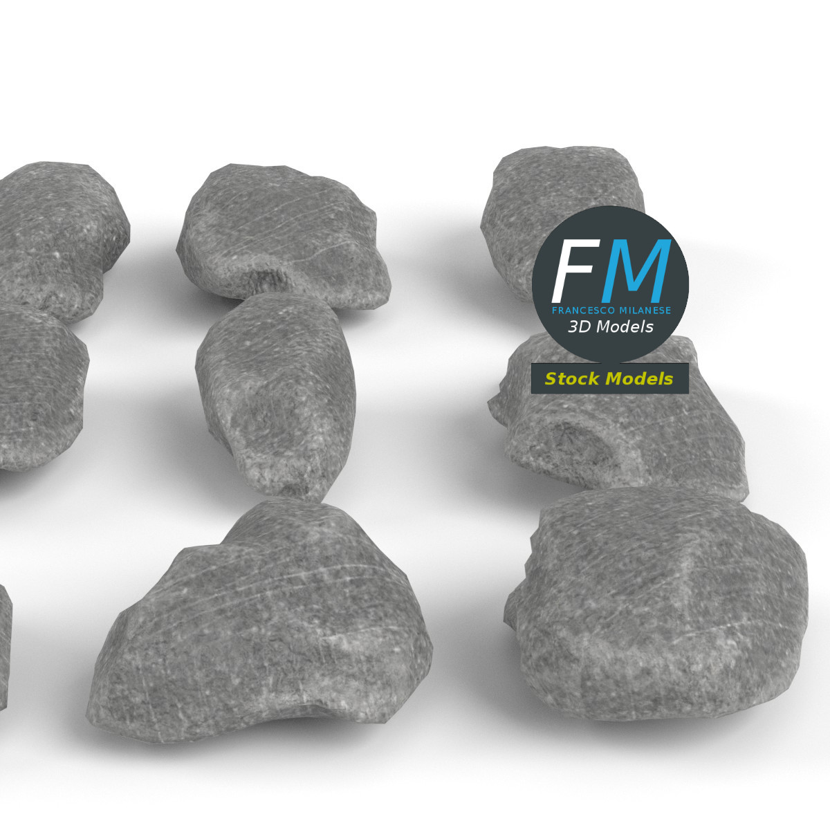 3D-Modell - Kalksteinfelsen und Kieselsteine Set - 04