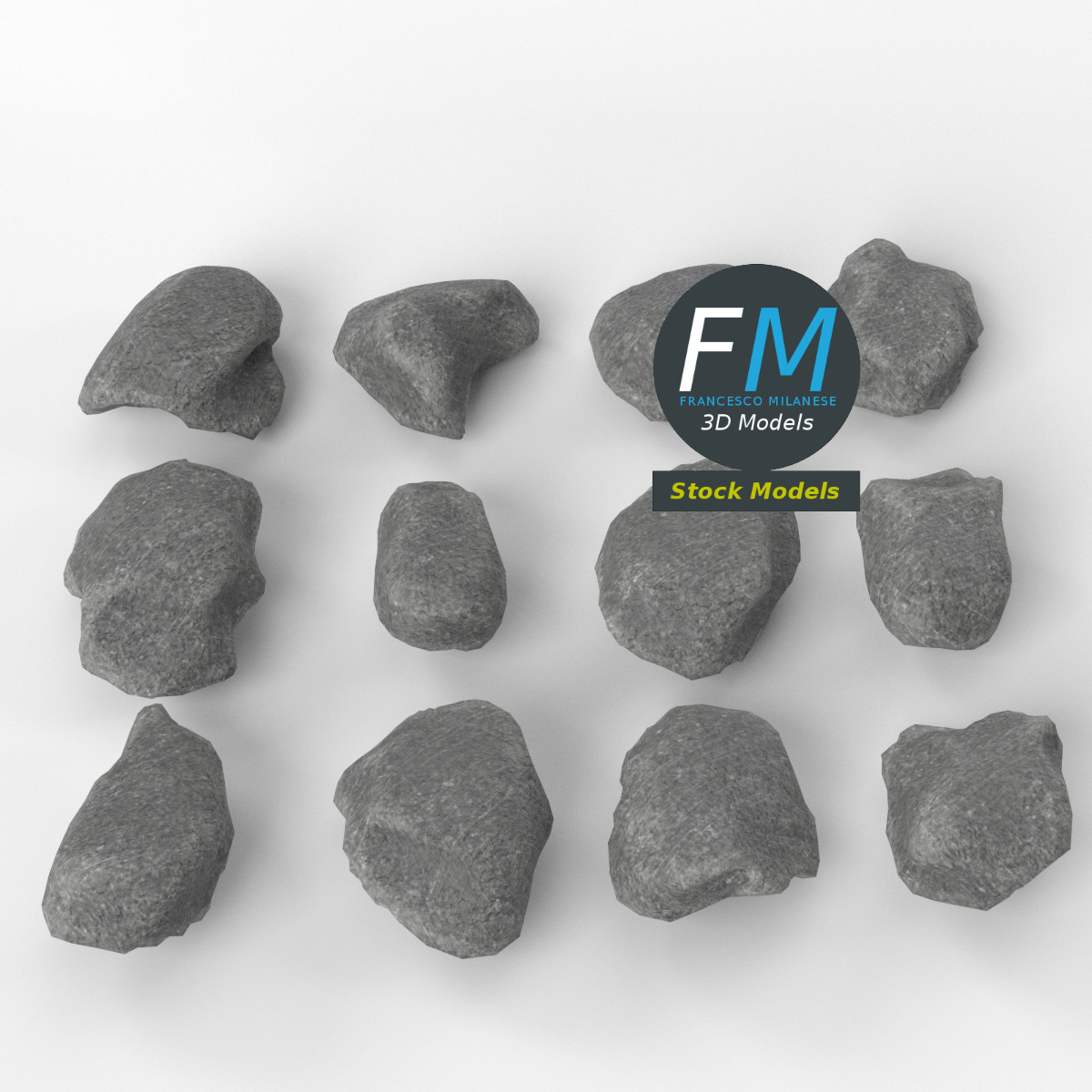3D-Modell - Kalksteinfelsen und Kieselsteine Set - 05