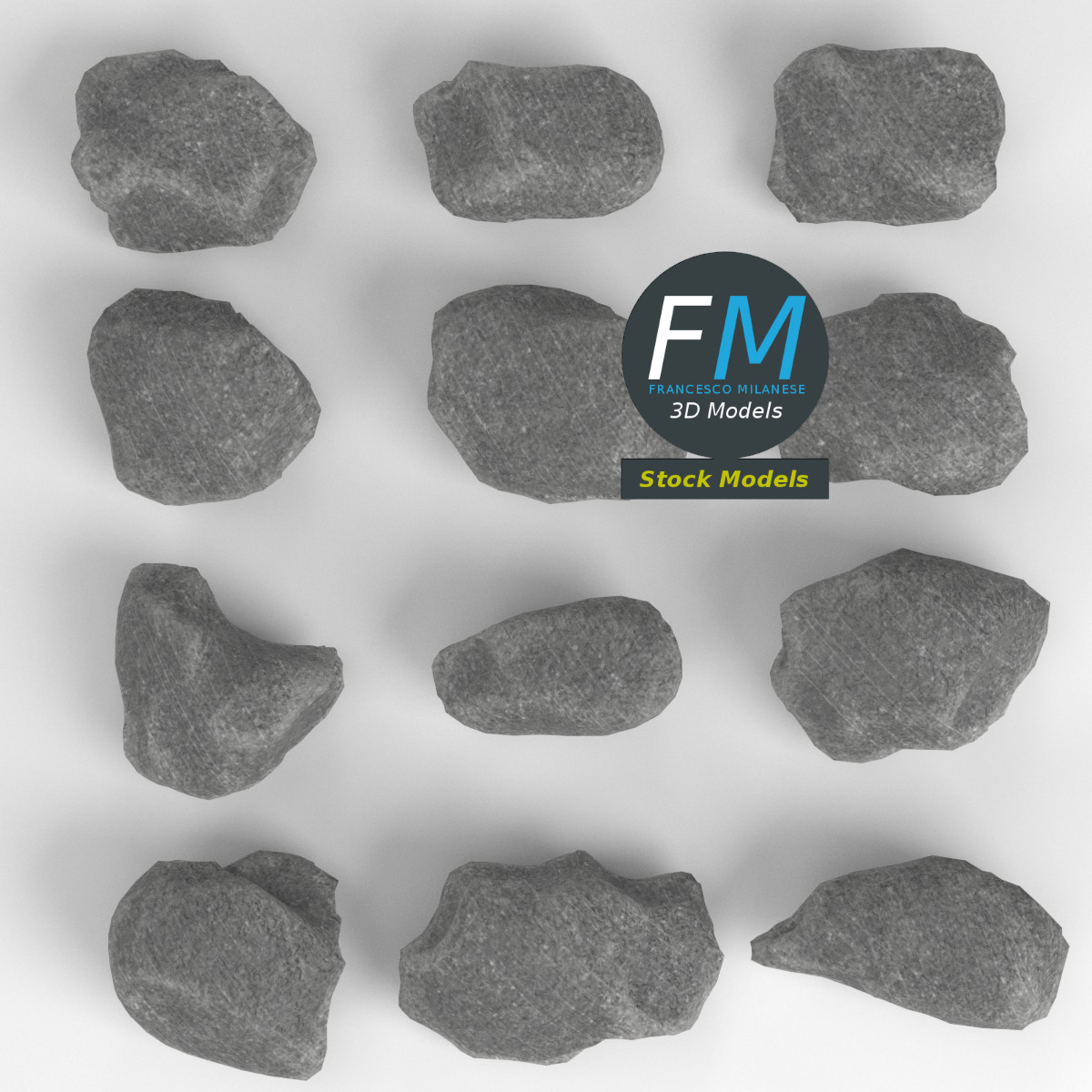 3D-Modell - Kalksteinfelsen und Kieselsteine Set - 06