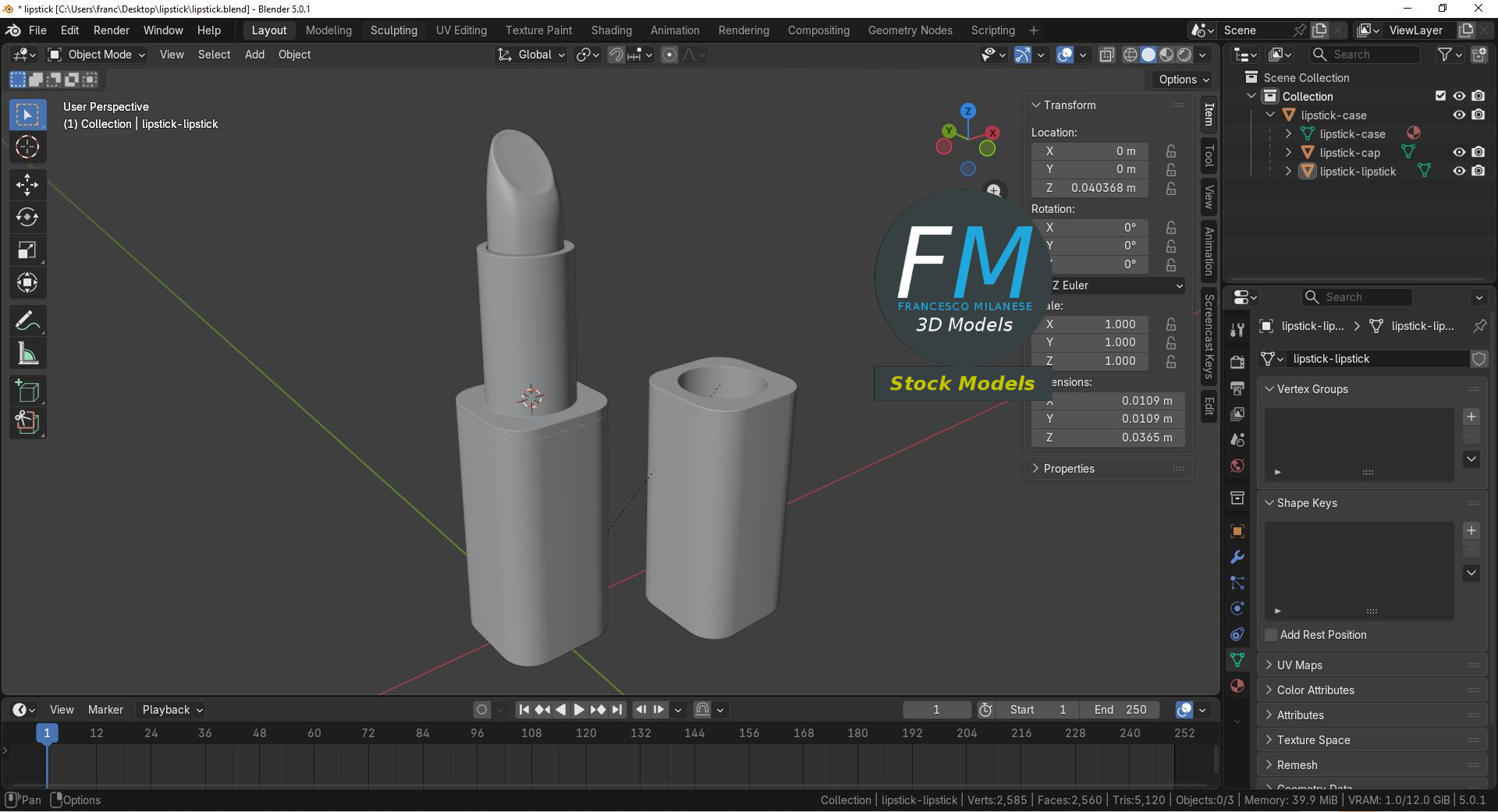 3D-Modell - Kosmetischer Lippenstift - 09