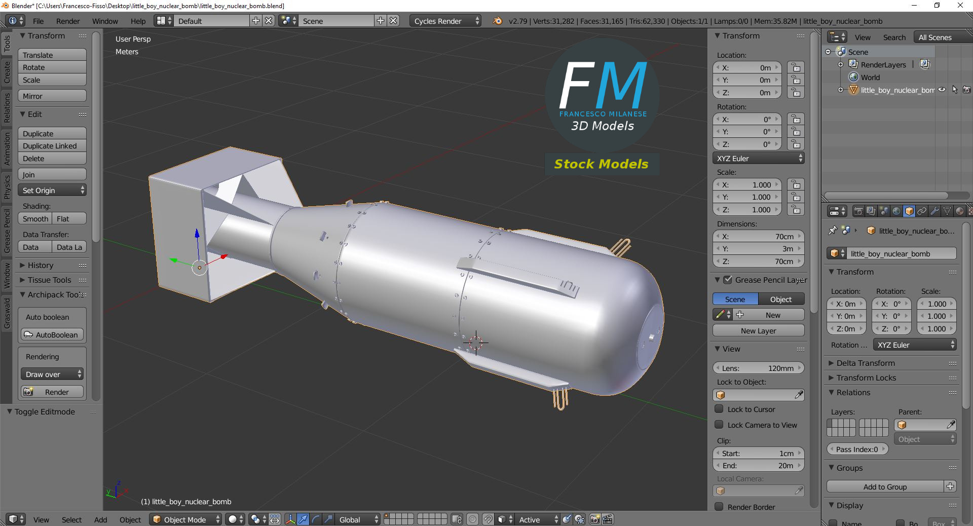 3D-Modell - Little Boy Atombombe - 09