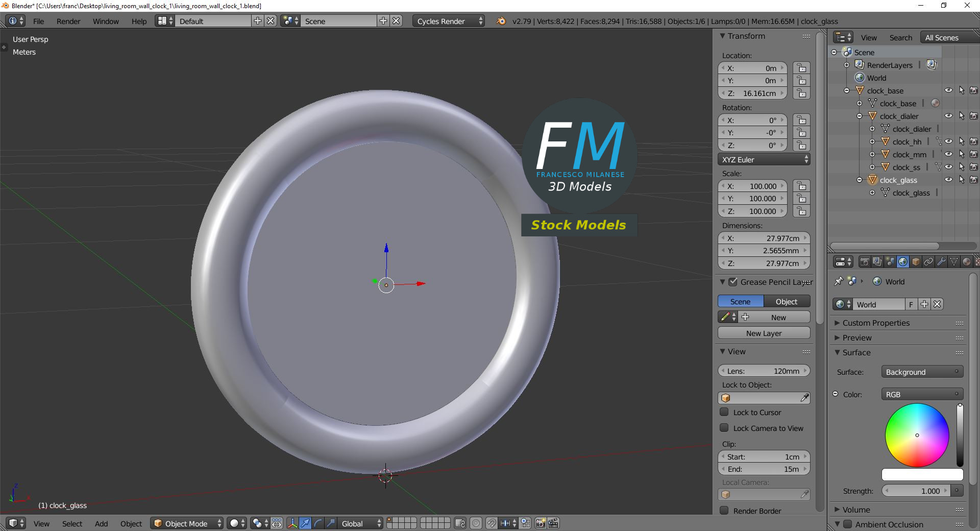 3D-Modell - Wohnzimmer-Wanduhr - 09
