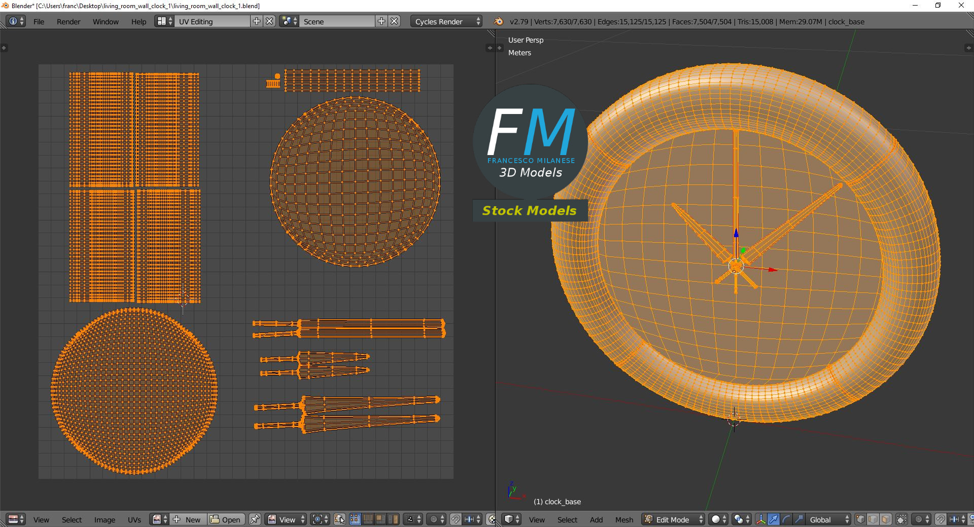 3D-Modell - Wohnzimmer-Wanduhr - 10