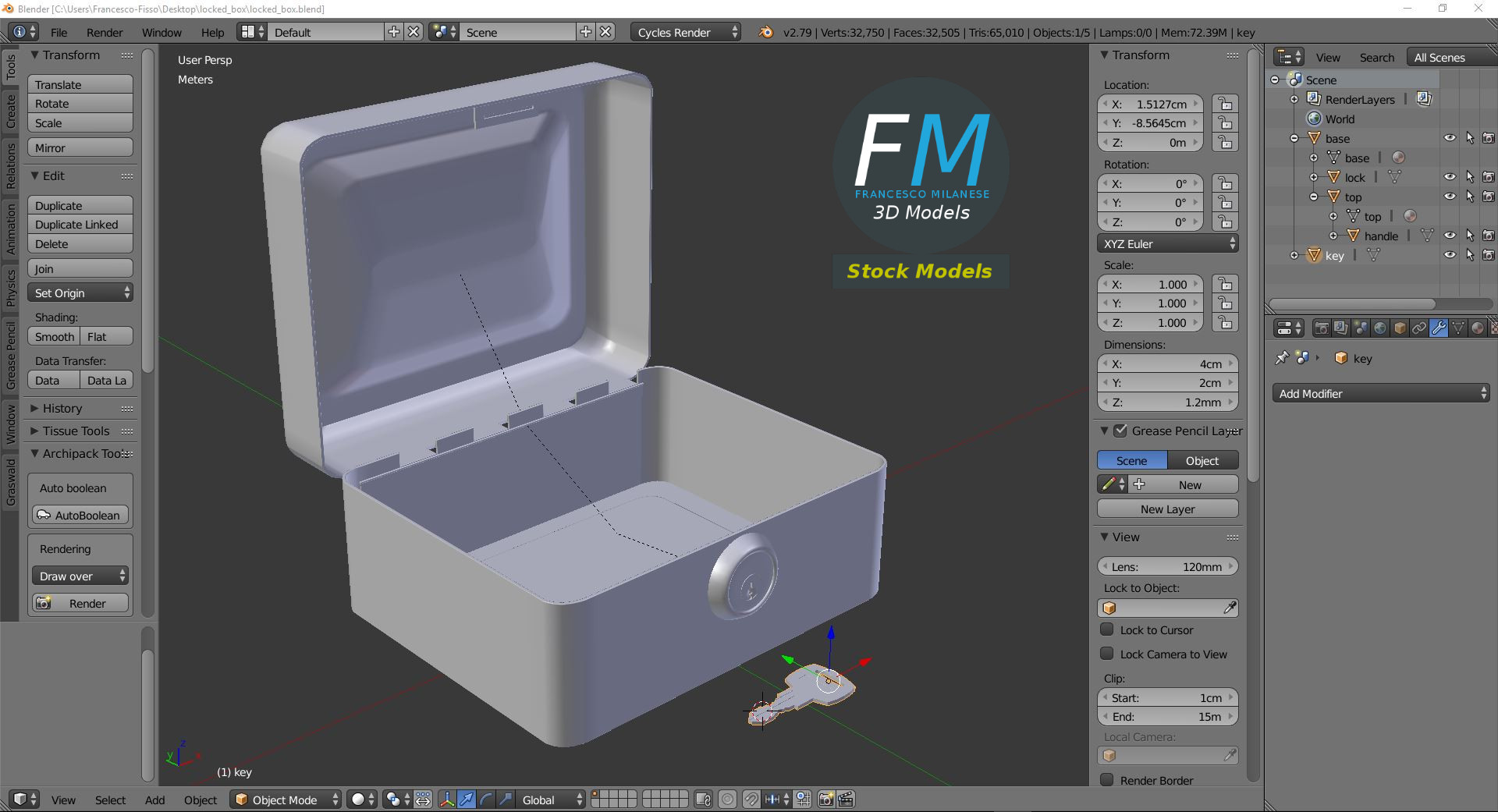3D-Modell - Abschließbare Box mit Schlüssel - 09